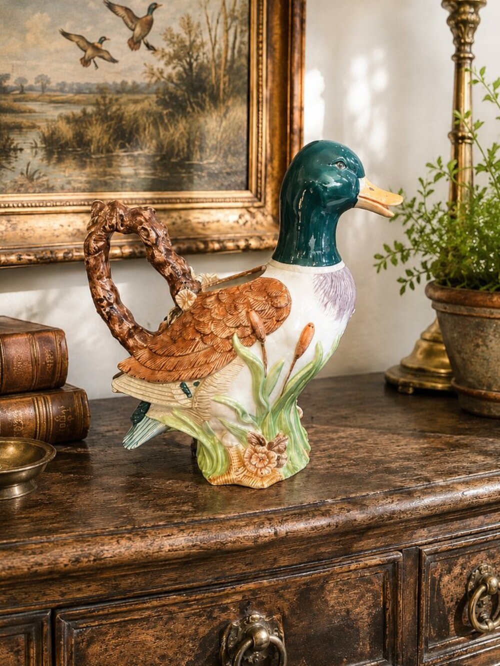 Vintage Hand Painted Mallard Duck Pitcher Jug